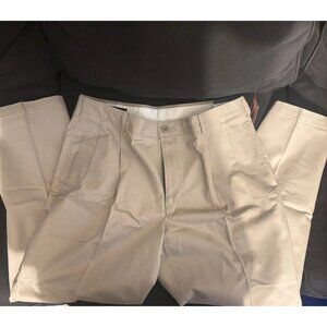 Lands’ End Men’s Pleated Chino Pants 36x30 Dark Khaki Wrinkle Resist NWT Cotton